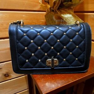 Badgley Mischka Black Quilted Leather Crossbody Bag